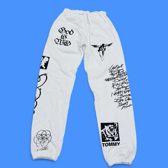 Tommy Genesis Pants - Tommy Genesis Sweatpants White Graphic Joggers God Is Wild Streetwear Unisex S